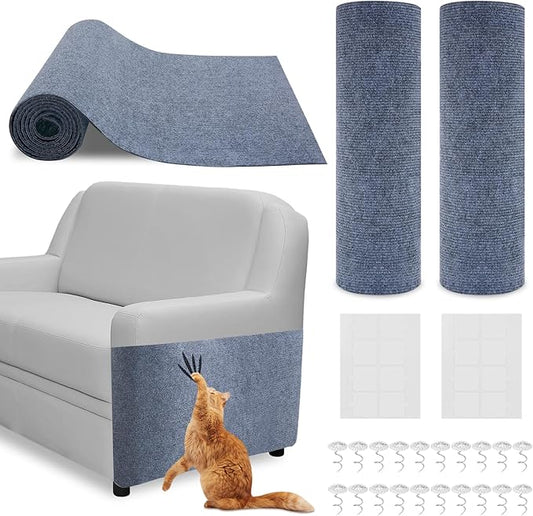 2 Pcs 78.7"x15.8" Cat Scratch Mat, Trimmable Self-Adhesive Carpet, DIY Climb Cat Scratcher for Furniture, Couch or Wall, Covering Cat Tree and Scratch Post Replacement Pad