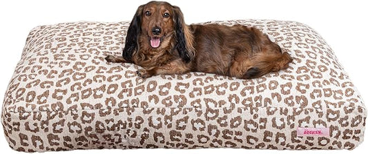 DBD3001E-M Mabel 35" x 23" Designer Modern Ultra Soft Reversible Plush Rectangular Pet Bed with Washable Cover, Modern Leopard