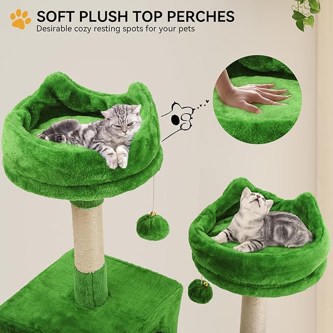 YITAHOME 75-Inch Tall Cat Tree Indoor: Multi-Level Kitten Tower with Kitty Condos, Top Perches, Sisal Ramp, Scratching Posts & Cozy Basket Hammocks Pet Play House Green