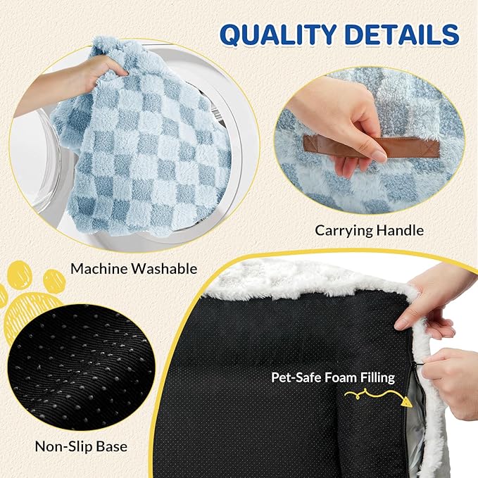 Cat Bed Cat Couch for Puppy and Kitten, Fluffy Pet Sofas Medium Dog Sofa Bed, Supportive Cats Sofa for Indoor Cats, Washable Cover & Non-Slip, 32 inch, Blue