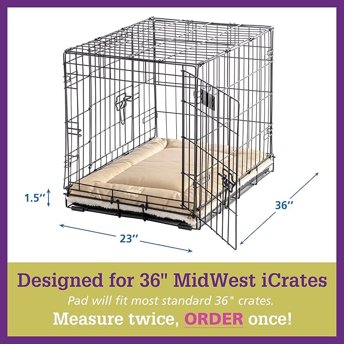 Pet Dreams Dog Crate Pad - Washable Kennel Mat, Crate Pads for Dog Cages, Non-Toxic, Flat Indoor Cat Bed, Fits iCrate 18, 24, 30, 36, 42, 48 Inches (Ivory, Large, 36")