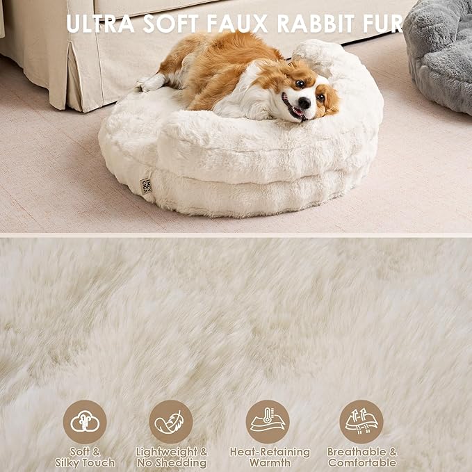 EHEYCIGA Extra Small Dog Bed and Cat Couch for Puppy and Kitten - Fluffy Faux Rabbit Fur Pet Sofa with Washable Removable Cover, Waterproof and Non-Slip, 20 Inch Cream