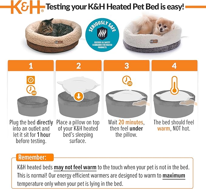 K&H Pet Products Heated Cat Bed Indoor, Thermo-Snuggle Cup Bomber Soft Heated Pet Bed for Large Indoor Cats and Small Dogs, Machine Washable, Waterproof Heated Pad, Safety Listed - 14x18in Gray