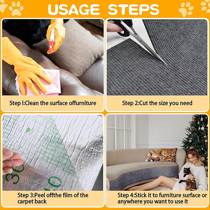 Cat Scratching Mat, Self-Adhesive Cat Scratching Carpet, Trimmable at Scratch Furniture Protector for Cat Tree Shelves, Cat Scratching Post Couch Protector (1PC, 100 * 40CM, Grey) (1PC, Grey)