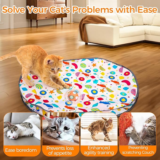 VIWIK Cat Toys for Bored Indoor Adult Cats, Interactive Automatic Motion Activated Kitten Ball Toy, Hide and Seek Mouse Catching Game, Low Noise Fast Rolling Ball in 4 Holes Play Mat