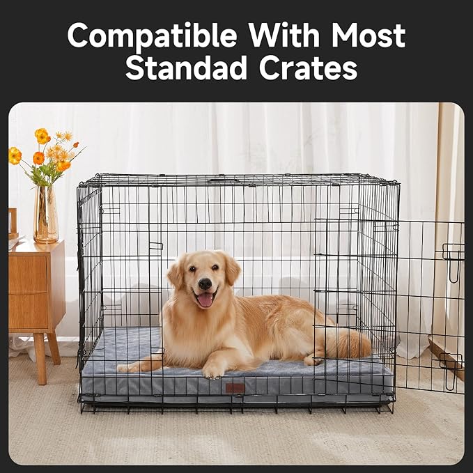 OhGeni Orthopedic Waterproof & Machine Washable Dog Bed for Large Pets, Suitable for Crates, 25D Egg Crate Foam, Non-Slip Bottom & Removable Cover, Flannel Fabric, 41 Inches(Gray)