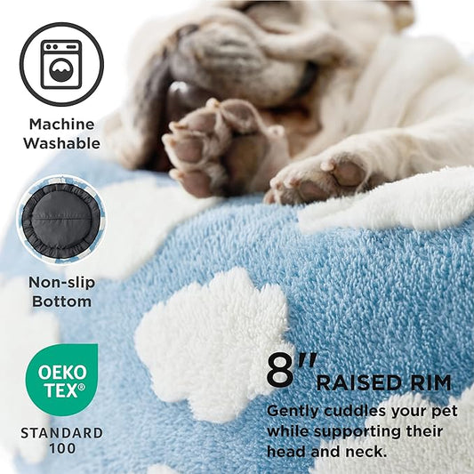 LE SURE Donut Dog Bed Medium Size Dog - Round Cat Beds for Indoor Calming Pet with Washable Cover, Cute Modern Puppy Beds with Jacquard Shaggy Plush & Anti Slip Bottom, 30 Inch, Blue