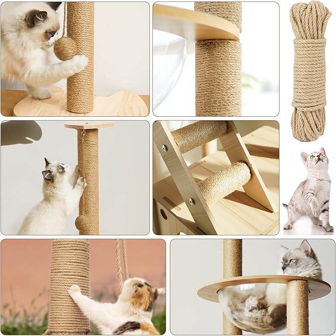 Rope for Cat Scratching Post - BARPOT Natural Hemp Rope for Scratching Post Tree Replacement, 1/4 inch Hemp Rope for Cat Tree and Tower (50FT)