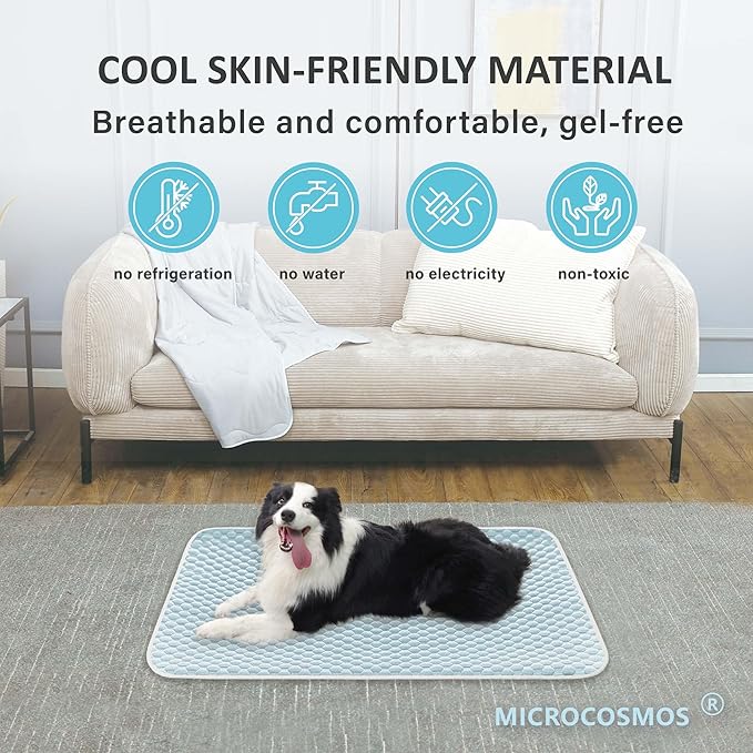 MICROCOSMOS Dog Sleeping Pad & Pet Cooling Mat- Breathable Bubble Surface, EZ Clean. Keep Cooling for Pets, Kids and Adults in Summer.(BlueWhite, 28" x 22")