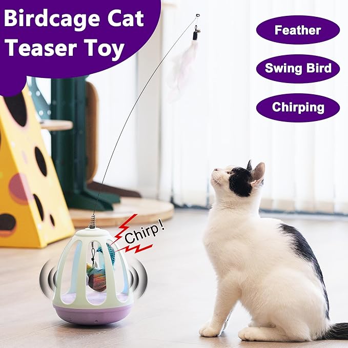 Interactive Cat Toy for Indoor Cats,Automatic Cat Feather Toy,Chirping Toys for Cats Self Play,Kitten Toys with Flapping Bird,Teaser for Kittens Exercise,USB Rechargeable Kitty