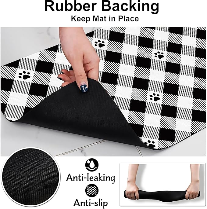 Cat Checked Plaid Dog Food Mat-Absorbent Pet Feeding Mat for Food and Water Bowl, Quick Dry Dog Placemat with Rubber Backing-No Stains Pet Supplies for Messy Drinkers 16"x24"