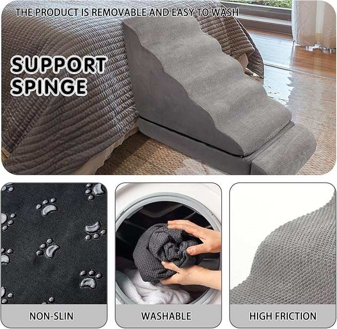 Dog Stairs & Steps for High Beds 30 Inches Tall, LitaiL 6 Steps Pet Stairs/Steps for Beds 24-30inch High for Small Large Dogs, Non-Slip Dog Ramps/Ladder for Old Dogs/Cats