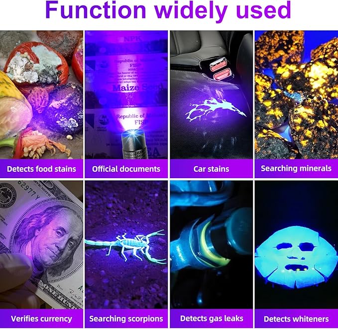 100 LED UV Black Light Flashlight (395nm) with Mini UV Pen Light(365nm) - Dual Wavelength Ultraviolet Light for Pet Urine Detection, Scorpion Hunting, Resin Curing, Counterfeit Money & Leak Detection