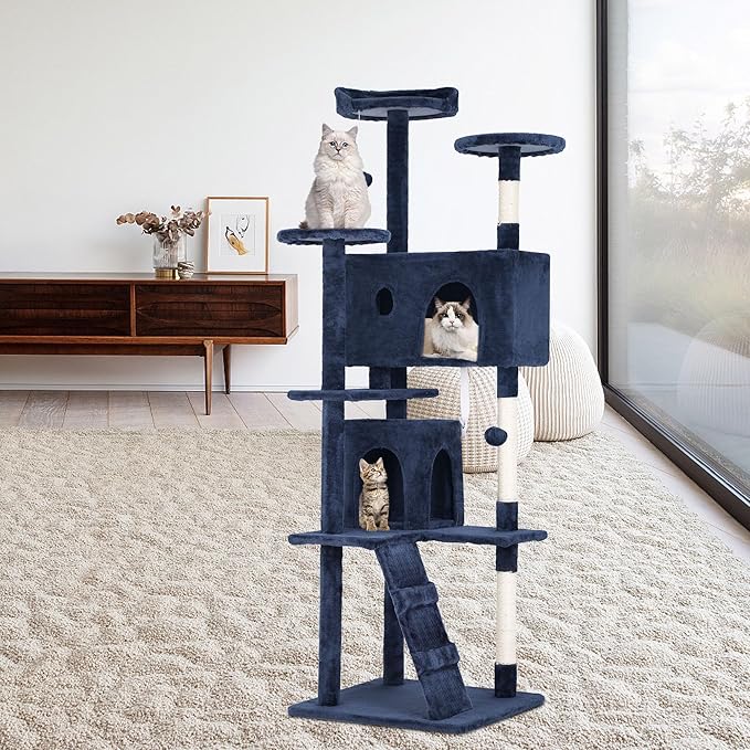BestPet 70in Cat Tree Tower for Indoor Cats,Multi-Level Cat Furniture Activity Center with Cat Scratching Posts Stand House Cat Condo with Funny Toys for Kittens Pet Play House,Navy Blue