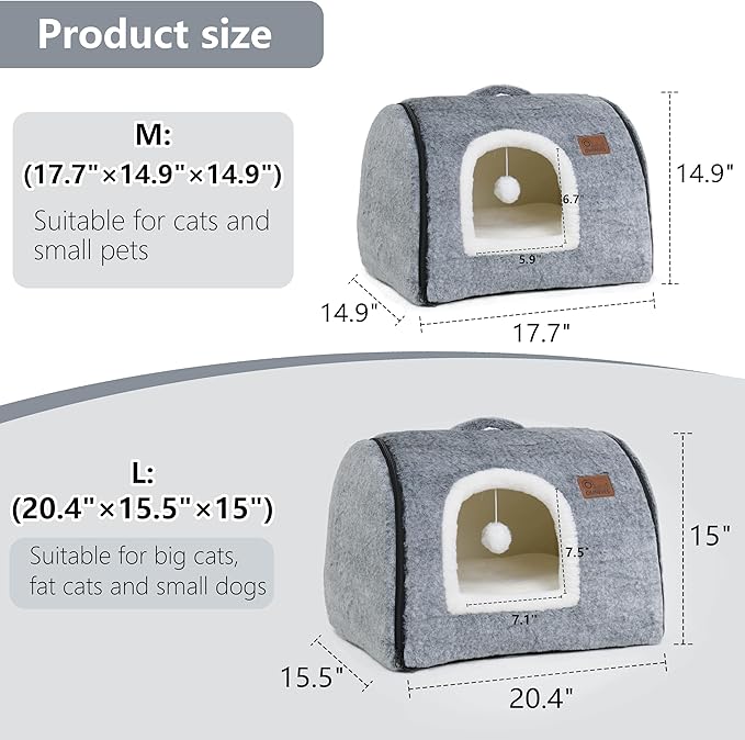 cat Bed cave-cat beds for Indoor Cats,Soft and Comfortable Cute cat Bed，cat House,with Removable Washable Cushioned Pillow,Enclosed Pet Bed,Kitten hut、Hideaway,Small Large Dog Tent (Dark Grey)