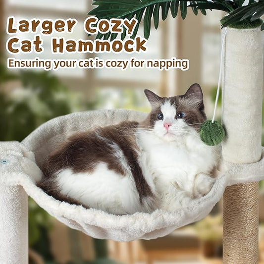 Cat Scratching Post 40 Inches Small Cat Tree Tower with Two Hammock, Double Hammock with Cat Toy Wooden Interactive, Cat Condo for Kitten and Adults Cat