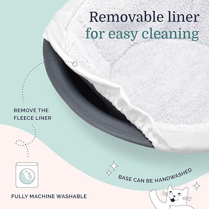 Hepper Cat Nest - Washable Cat Bed with Removable Fluffy Fleece Liner - Cozy Comfy Calming Cat Bed Round Shape - Cat Warming Bed - Donut Cat Bed Desk Ready - Small Cat Bed for Indoor Cats (Grey/White)