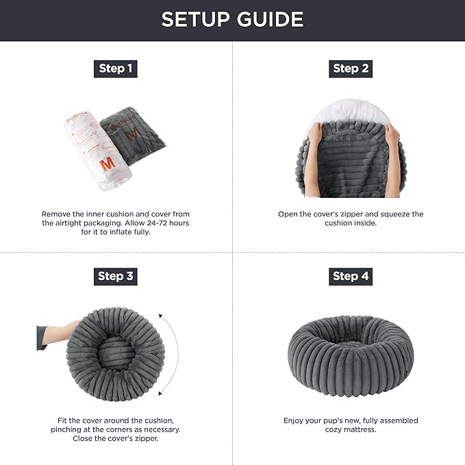 Bedsure Donut Medium Dog Bed - Washable Faux Fur with Corduroy Fleece & Anti Slip Bottom, Round Pet Bed with Removable Cover, Blush Pink, 30x30x8 inches