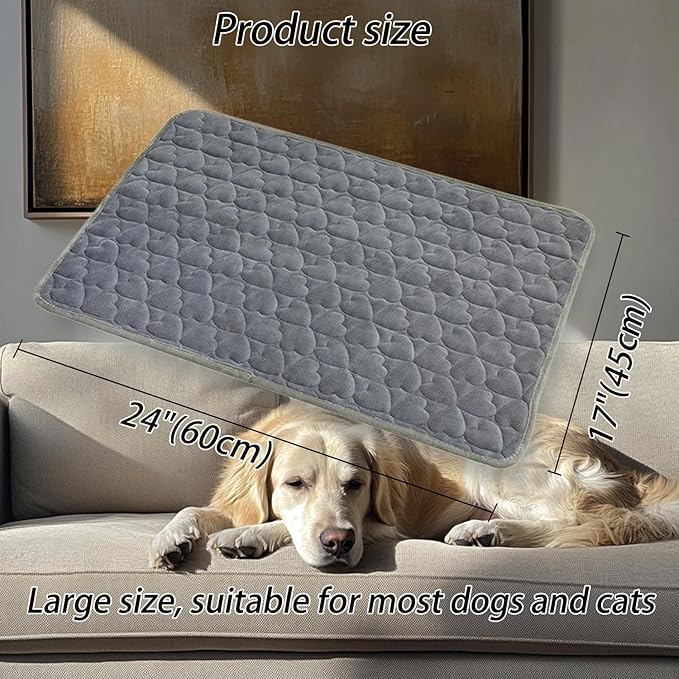 Dog Bed Mat 24"x17" Love Heart Shaped Crate Mat Fluffy Soft Washable Pet Pad Blanket for Indoor Bed Couch Sofa Floors Cat and Dogs Sleeping Mattress (Gray)
