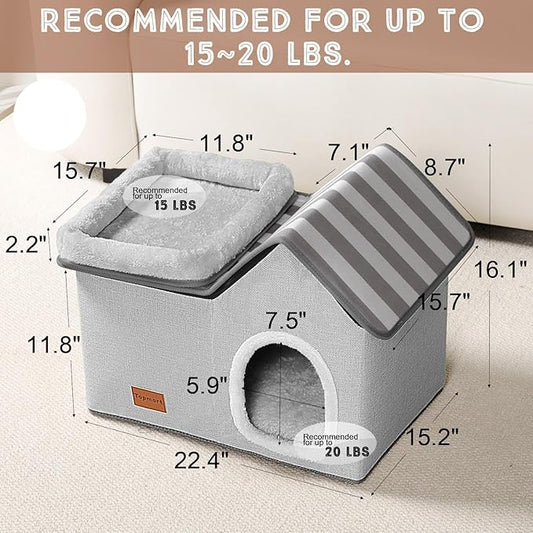 Topmart Cat House With Bed - Large Indoor Condo, 2-in-1 Pet Bed for Kittens and Small Cats, Grey