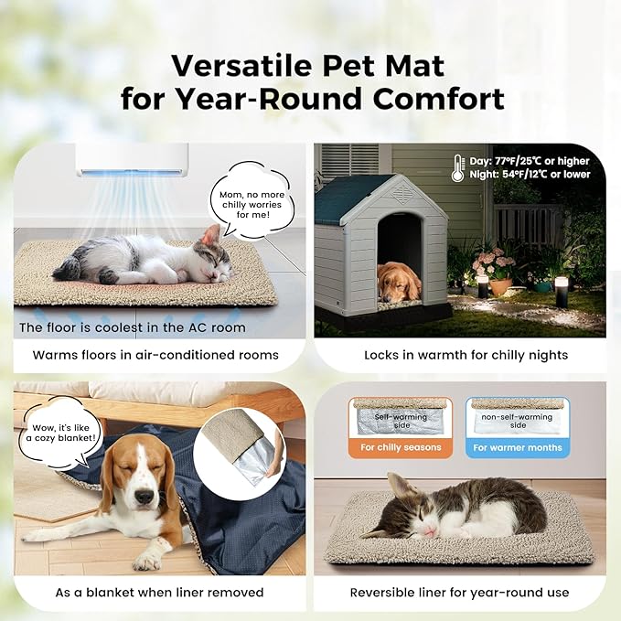 Dog Bed Mat Self Heating Pad for Large Medium Dogs, Dog House Bed Crate Pad for Sleeping Self Warming Pet Bed Puppy Blanket with Removable Washable Cover, Brown 48 Inches