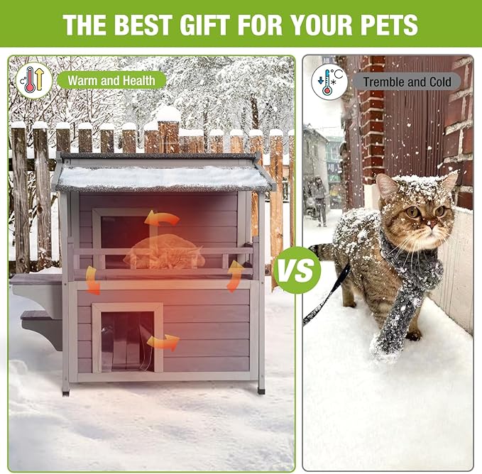 Cat House Outdoor Insulated Kitty Shelter with 100% Liner for Winter,Waterproof Great for Indoor & Outdoor Use