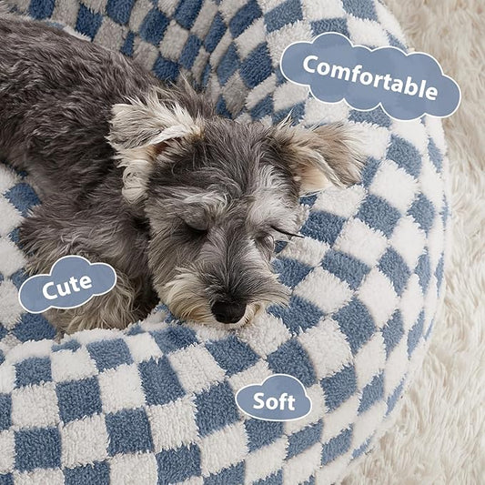 BFPETHOME Donut Dog Bed Medium Size Dogs, Cute Medium Dog Bed for Puppy and Kitten, Round Calming Pet Beds with Non-Slip Bottom, Machine Washable,30inch, Blue