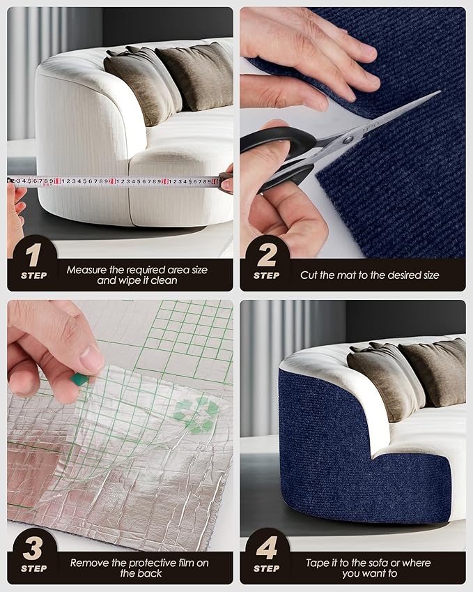 78.7"x15.8" Cat Scratch Mat,Trimmable Self-Adhesive Carpet,DIY Climb Cat Scratcher for Cat Couch Furniture or Wall Protector,Covering Cat Tower,and Replacement Pads (Dark Blue)