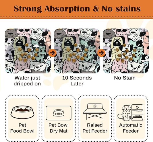 Pet Feeding Mat for Floors Waterproof Dog Mat for Food and Water Absorbent Quick Dry Non Slip mat for Cat Bowls