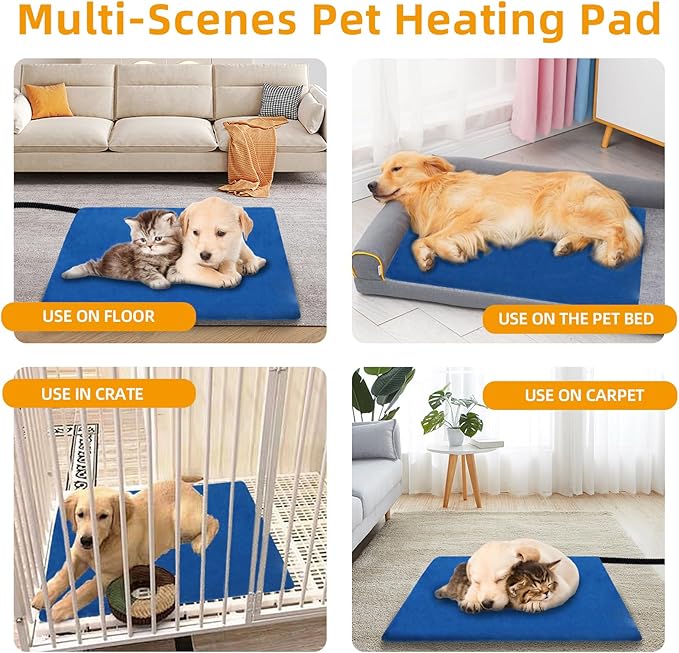 Pet Heating Pad, 6 Adjustable Temperature Heated Dog Cat Bed with Timer,Indoor Warming Heated Mat Pad with Chew Resistant Cord,15.7 x 27.6 Inches