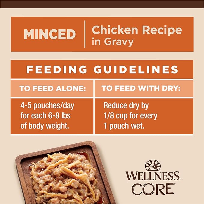 Wellness CORE Tiny Tasters Minced Adult Wet Cat Food, Natural, Protein-Rich, Grain Free, 1.75-Ounce Pouch, 12 Pack, (Chicken)