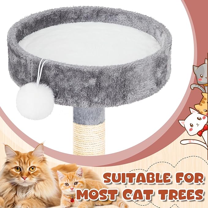 Abbylike 3 Pack 13.8 Round Cat Dog Bed Cushion Pad Mat Faux Rabbit Fur Pet Sleeping Mat with Small Ball Warm Plush Anti Slip Washable Cat Tree Tower Replacement Cushion Pad for Carrier Crate, White