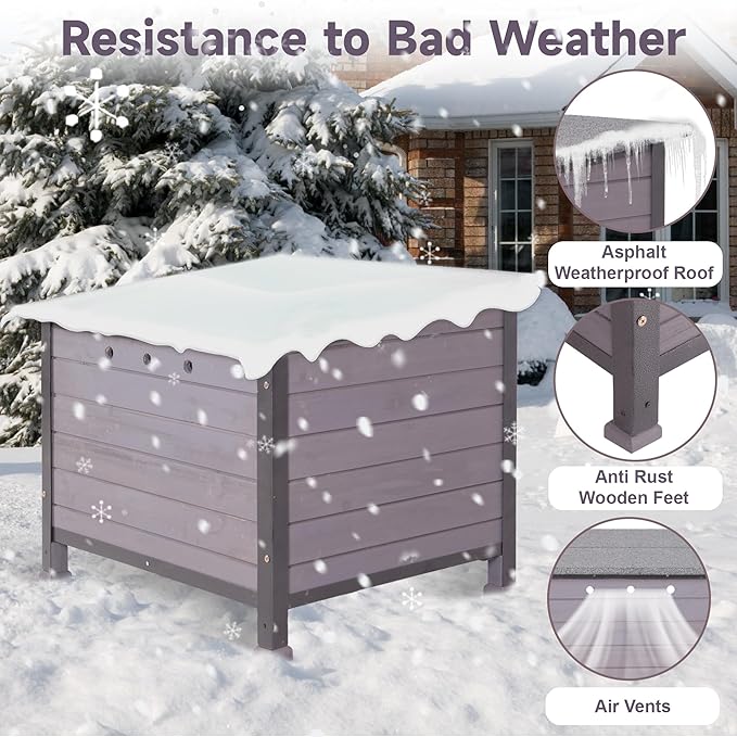 Outdoor Cat House, Feral Cat Houses Waterproof of All-Around Iron Frame, Solid Wooden Cat Shelter with Adjustable Door for Cats, Dogs and Other Small Animals