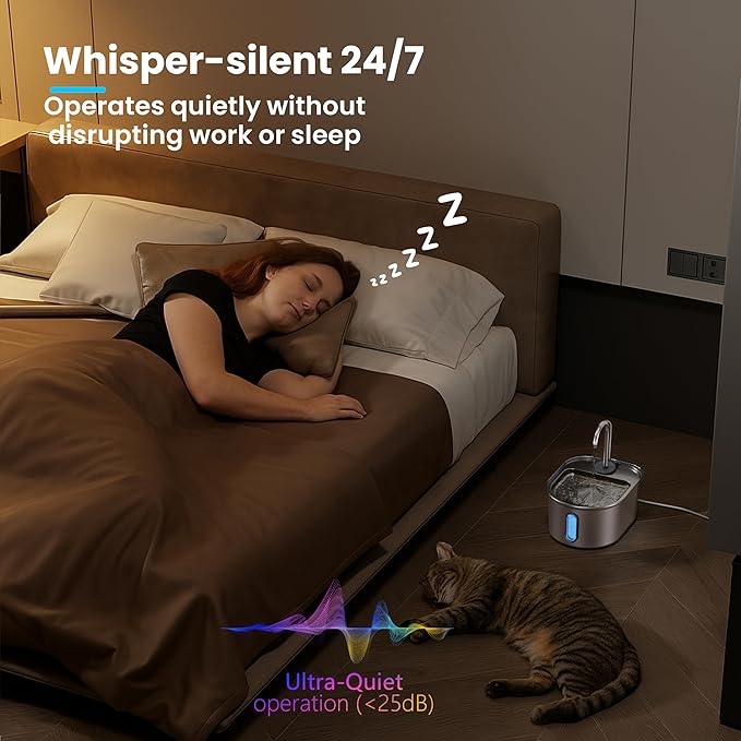 Cat Water Fountain Stainless Steel, 108oz/3.2L Quiet Automatic Water Dispenser for Dogs, Safe Auto Shut-Off, Large Square Pet Water Fountain for Cats Indoor with 1 Replacement Filter