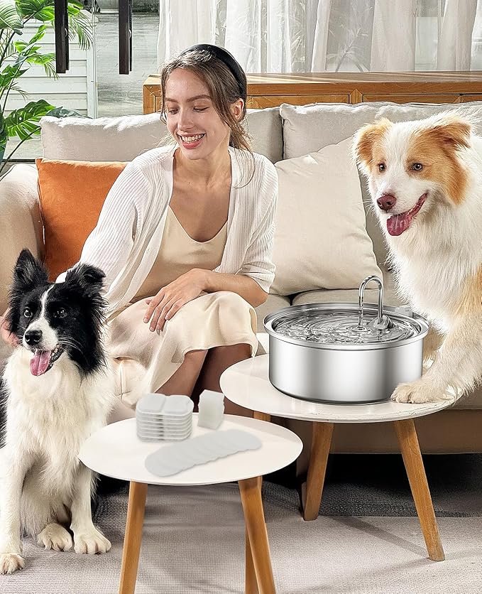 oneisall Dog Water Fountain for Large Dogs,7L/230oz/1.8G Stainless Steel Dog Fountain Super Quiet with Triple Filtration,Great for Large Dogs Cats and Multi-Pet Home (8Set Filters for 7L Dog Fountain)