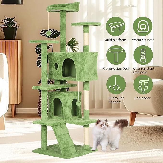 BestPet 70in Cat Tree Tower for Indoor Cats,Multi-Level Cat Furniture Activity Center with Cat Scratching Posts Stand House Cat Condo with Funny Toys for Kittens Pet Play House,Green