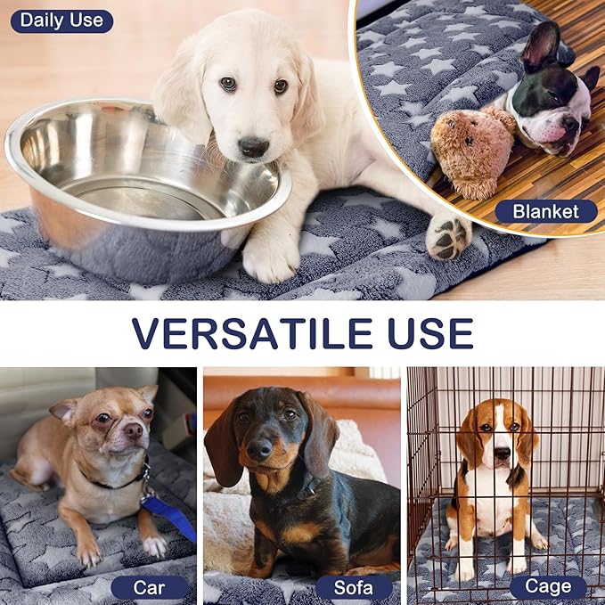 4 Pcs Washable Dog Crate Mat Kennel Pad Replaceable Reversible Pet Bed Pad for Crate Pet, Sleeping Mat for Small, Medium, Large Dog Machine Washable(18 x 24 x 1.6 Inch,Blue)