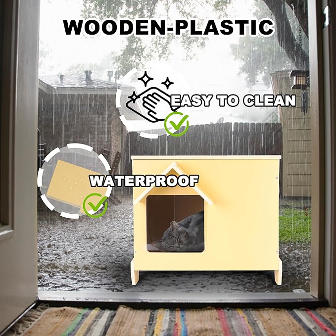 Outdoor Cat Houses Feral Cat Shelter Wooden Stray Cat Condo Outside Sturdy Waterproof and Insulated with Escape Door (one cat upgrate)