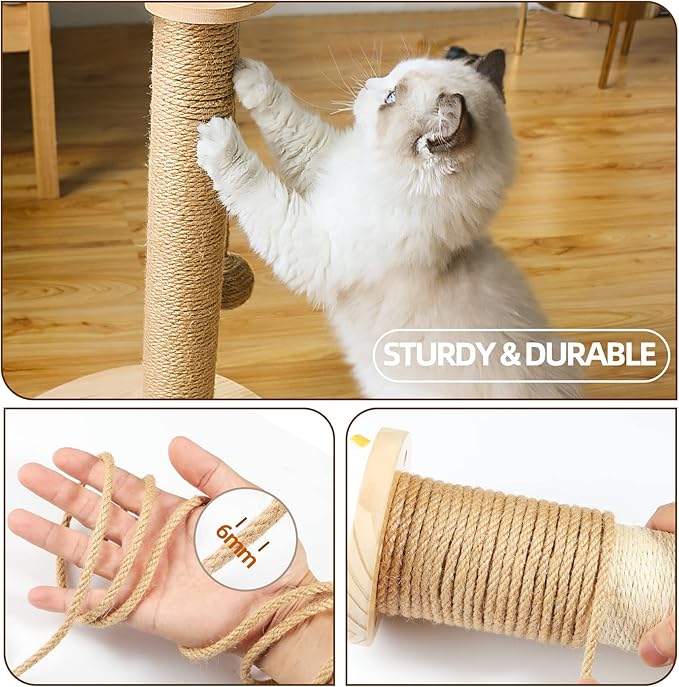 Rope for Cat Scratching Post - BARPOT Natural Hemp Rope for Scratching Post, 1/4 inch cat rope scratching Post, replacement rope for cat tree (100FT)