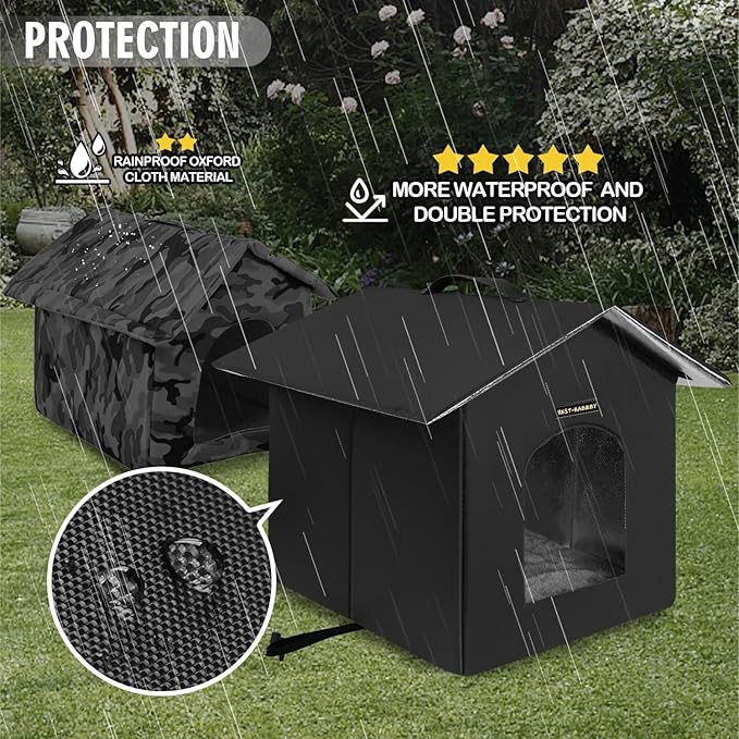 Rest-Eazzzy Cat House for Indoor and Outdoor in Summer,Feral Cat House Insulated with Mat,Clip and portable handle,Weatherproof and easy Installation,Bed for Kitten and Puppie,Never Blow Away(Black,S)