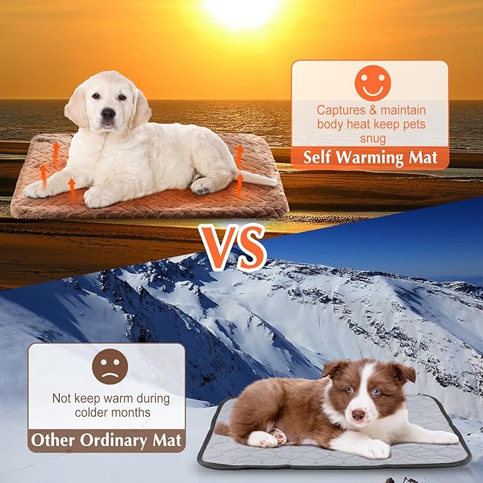 4 Pack Self Heating Cat Pad 16 x 20 Inch Self Warming Cat Bed Non Slip Warm Dog Pad Mat Washable Pet Kennel Crate Bed Mat for Indoor Outdoor Pets(Camel,16 x 20 Inch)