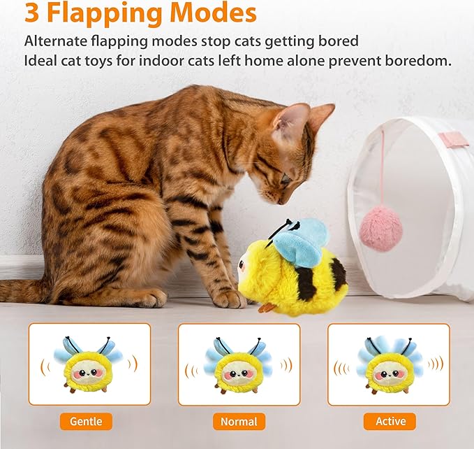 PETGEEK Gigwi Flapping Cat Toys for Indoor Cats, Rechargeable Lifelike Interactive Bee Cat Toy Tweet, Flapping Wings & Lively Chirping, Automatic Catnip Toys for Kitten Cats Self Play (Flapping Bee)