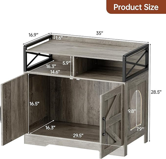 Cat Litter Box Enclosure Furniture - Hidden Litter Box Cabinet with Scratch Pad & Odor Control | Farmhouse Style End Table for Cats | Discreet Cat Washroom for Living Room & Bedroom Grey
