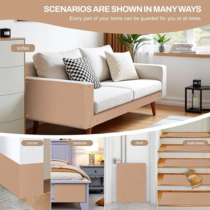 78.7"x15.8" Cat Scratch Mat Couch Furniture Protector,DIY Climb Cat Scratcher for Cat Couch Furniture or Wall Protector,Covering Cat Tower for Claws Scratching for Indoor (Beige)