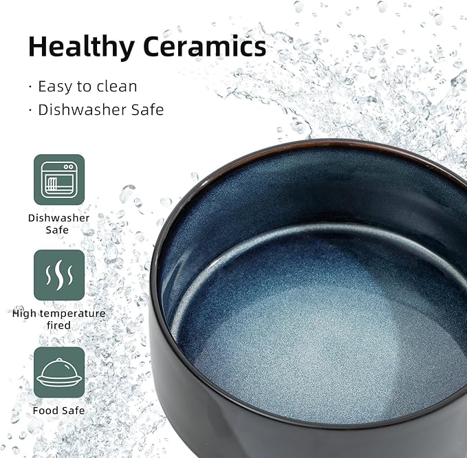 Ceramic Set of 2 Cat Bowls, Food and Water Bowls for Cats, Kitty, 2pcs Cat Dishes, Pet Feeder(5.1inch, 2 x Starry Sky Bowls)