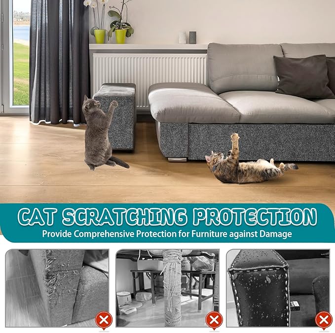 Climbing Cat Scratcher Mat Trimmable Cat Scratching Post Carpet 157.4’’x15.8’’ Self Adhesive Carpet Mat Pad Replacement for Cat Tree Shelves Post Couch Wall Furniture Steps DIY Protector (Dark Gray)