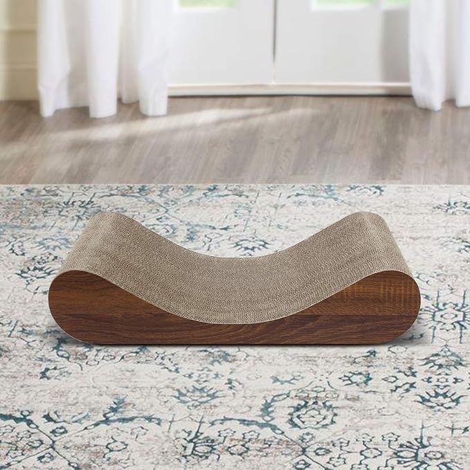 FluffyDream Cat Scratcher Cardboard Lounge Bed, Cat Scratching Pad, Pet Lounger (Bone)