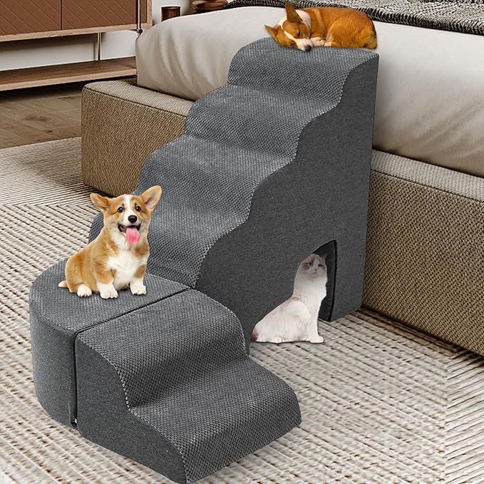 Update Stable Dog Stairs & Steps Ramps for High Beds 30 inches High Tall, LitaiL 6 Step Pet Stairs Steps for High Beds 30 inch Large Dogs, Non-Slip Dog Ramps for Small Dogs, Older Cat