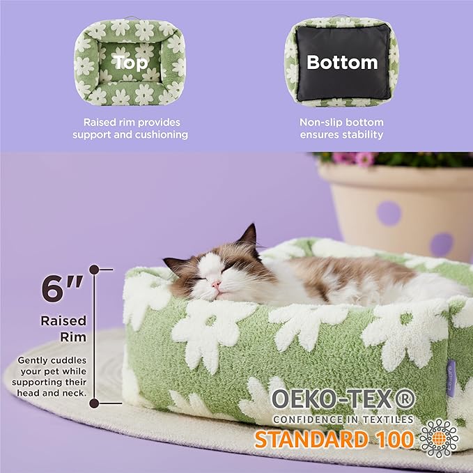 Lesure Cute Dog Bed for Small Dogs & Cats- Washable Puppy Beds,Cozy Rectangle Orthopedic Pet Sofa with Jacquard Shaggy Plush & Anti Slip Bottom,20x19x6inches