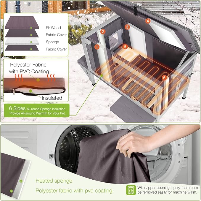 Gutinneen Heated Cat House for Outdoor Cats Insulated Kitty Shelter with Heating Pad Waterproof Cat Cage Keep Warm in Winter,Liner Include